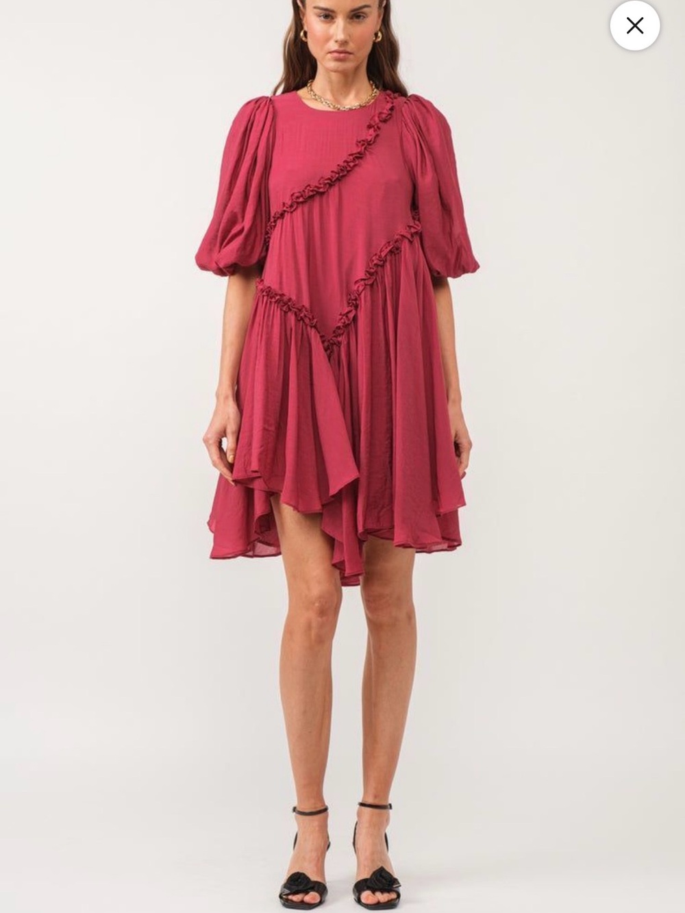Sofie the Label Diagonal Ruffle Puff-Sleeve Mini Dress